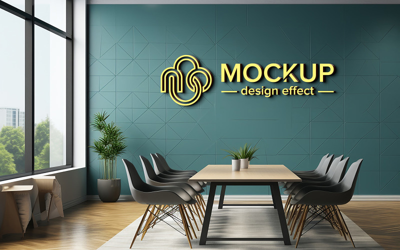 Office meeting room wall 3d realistic logo mockup psd Product Mockup