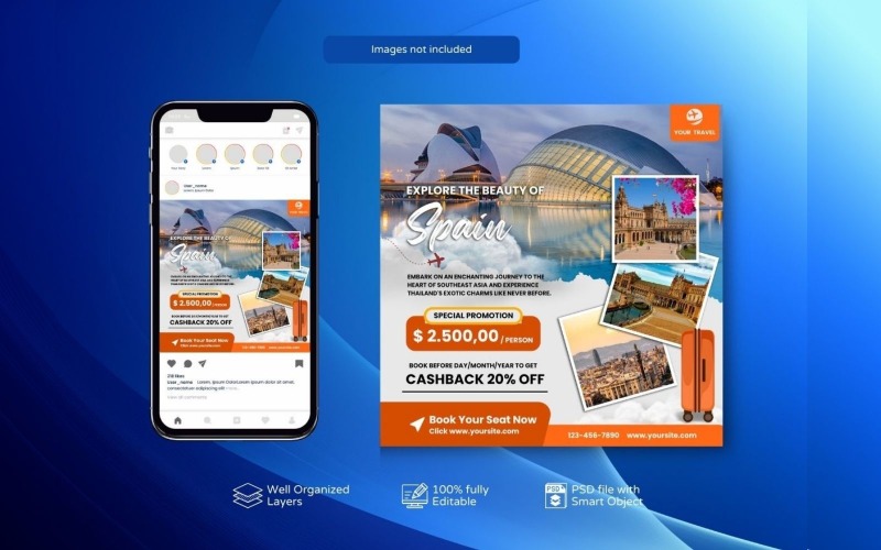 Special Offers: Holiday Travel Template Orange Social Media