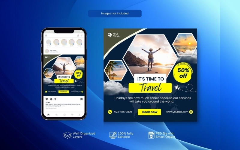 Special Offers: Holiday Travel Template Yellow Social Media