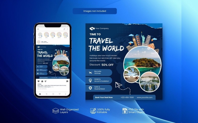 Travel Offers: Holiday Tours Template Blue Social Media