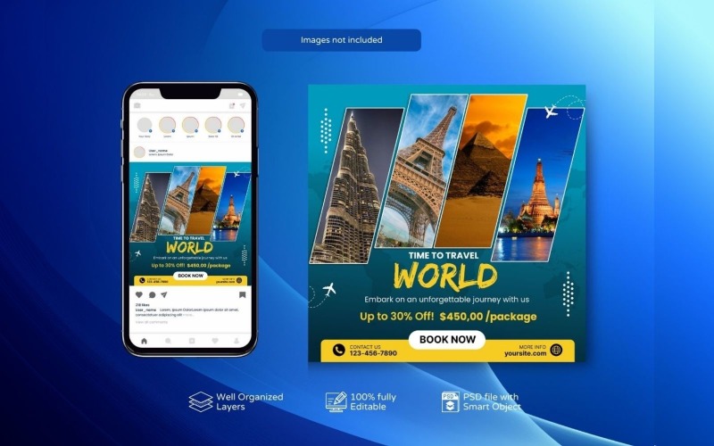 Exclusive Travel Deals Social Post Yellow Green Social Media