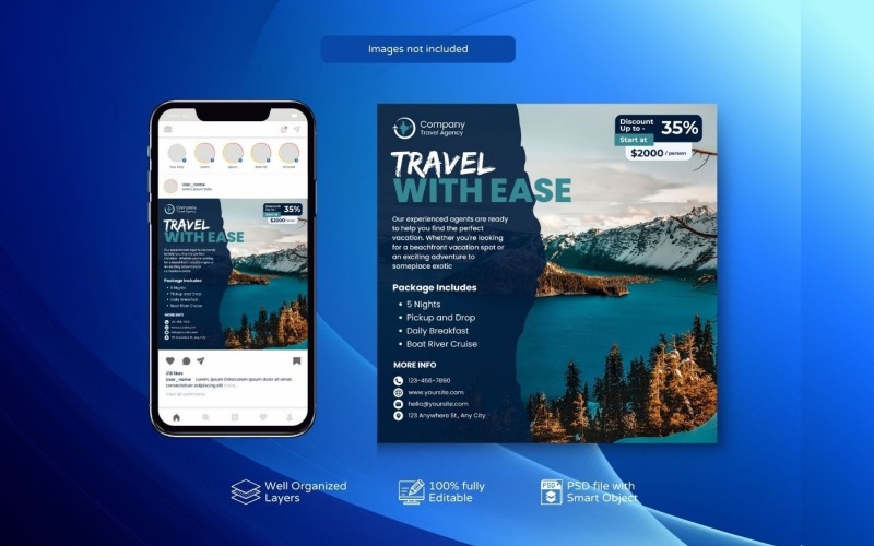 Holiday Tours Promo Social Template Blue Social Media