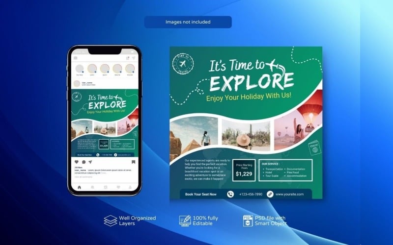Holiday Tours Promo Social Template Light Green Social Media