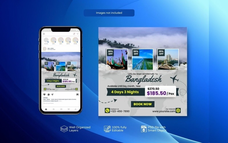 Holiday Tours Promo Social Template white Social Media