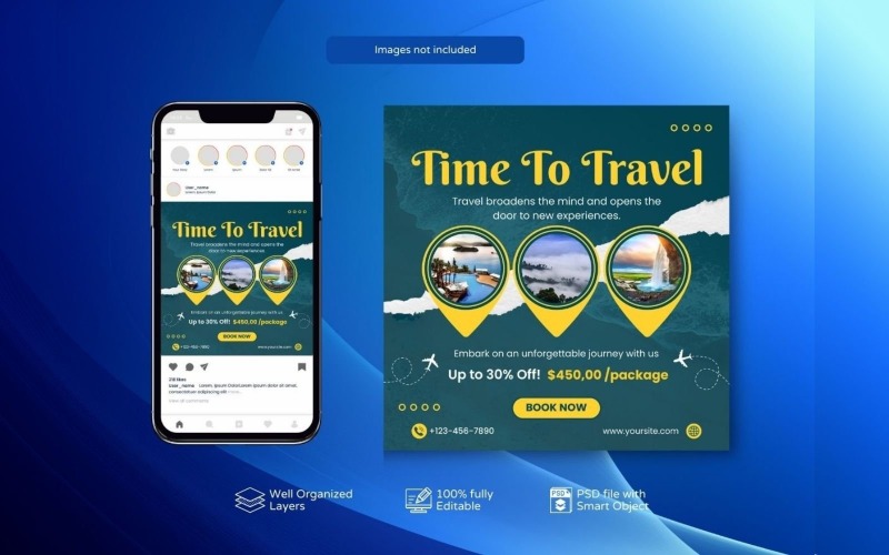 Holiday Tours Promo Social Template Yellow Social Media