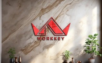 Red logo mockup on marble wall realistic 3d