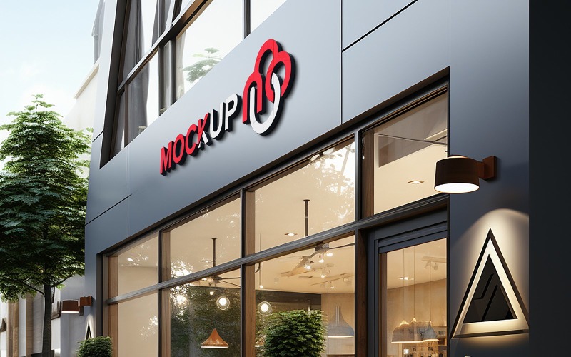 Shop name facade logo mockup psd shop front signage logo mockup Product Mockup