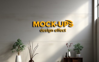 Yellow 3d logo mockup in office gray wall psd