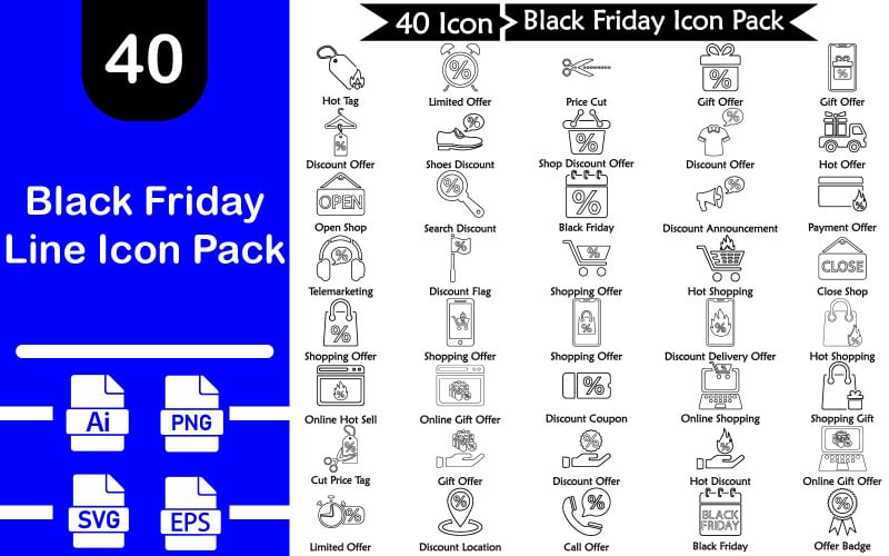 Black Friday Line Icon Pack Icon Set