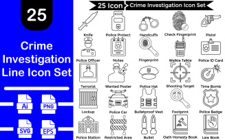 Crime Investigation Line Icon Set