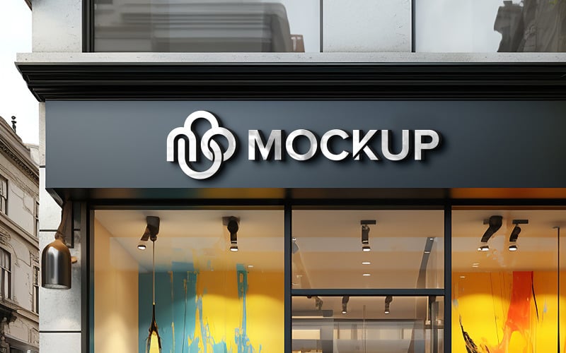 3d front metal logo mockup modern facade sign modern facade sign front sign metal logo mockup Product Mockup