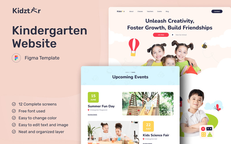 Kidztar - Kindergarten Website UI Element