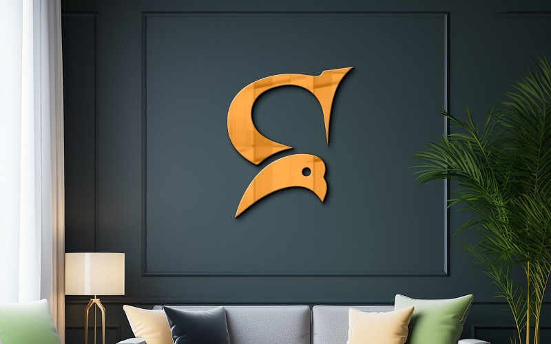 Logo mockup in the minimalist living room wall logo mockup in minimalist living room interior design Product Mockup
