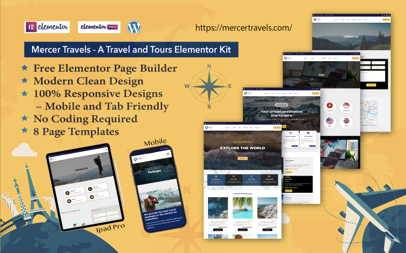 Mercer Travels – A Travel and Tours Elementor Kit