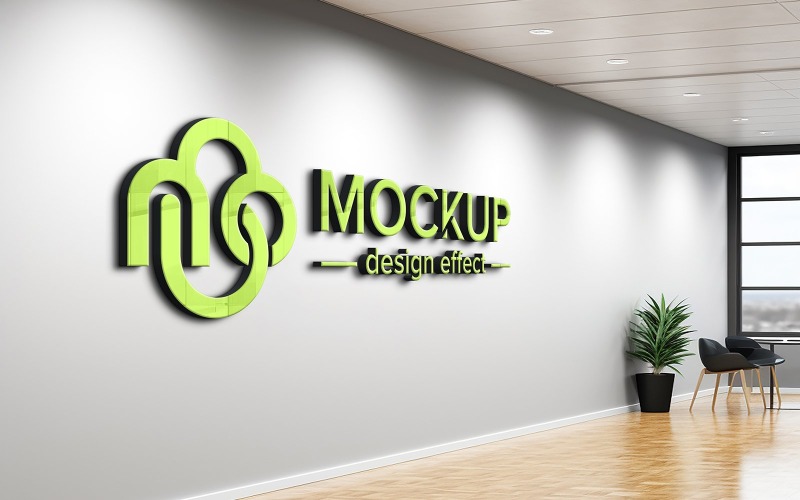 Minimalist office lobby waiting room wall logo mockup indoor white wall logo mockup Product Mockup