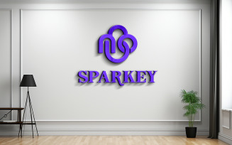 Purple logo mockup on white wall indoor
