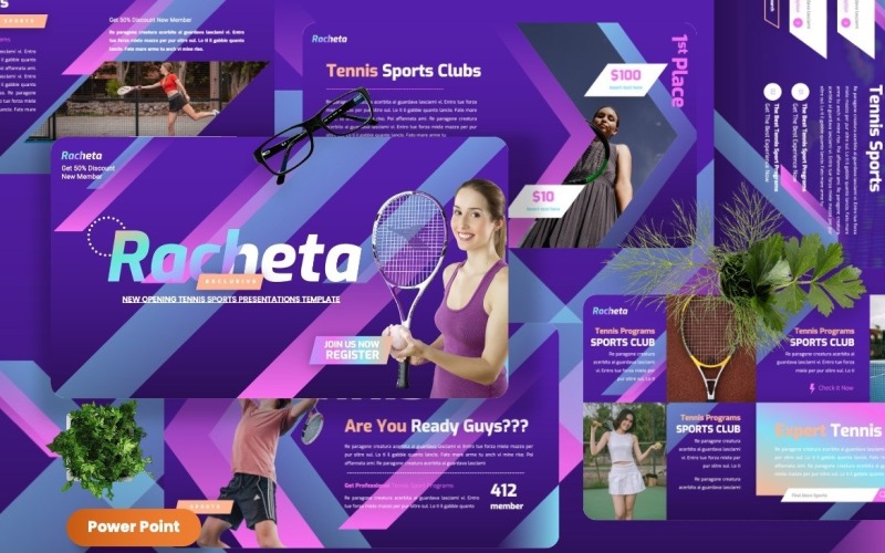 Racheta - Tennis Sport Powerpoint Templates PowerPoint Template