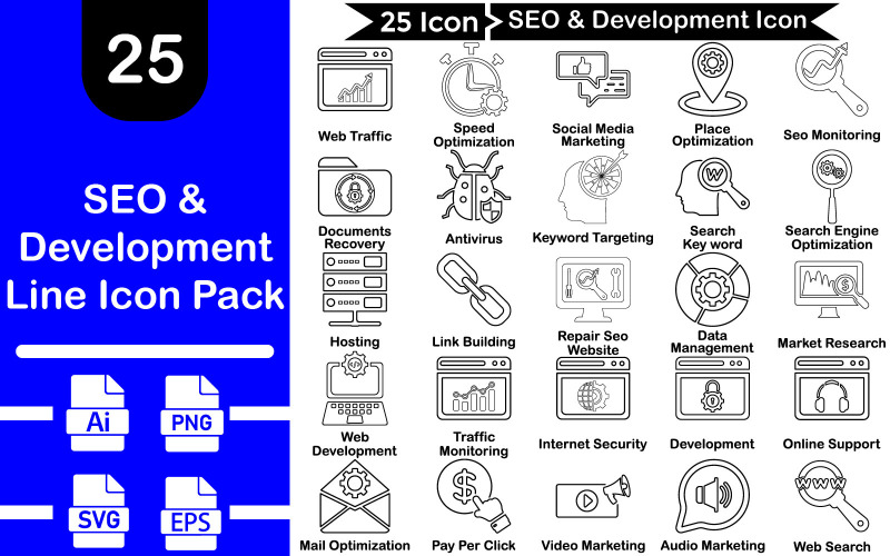 SEO and Development Line Icon Pack Icon Set