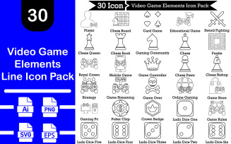 Video Game Elements Line Icon Pack