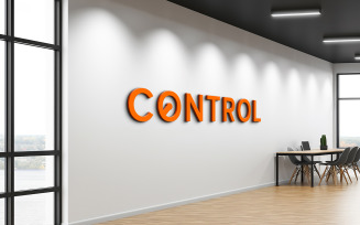 Orange 3d logo mockup on white perspective wall realistic indoor office wall logo mockup