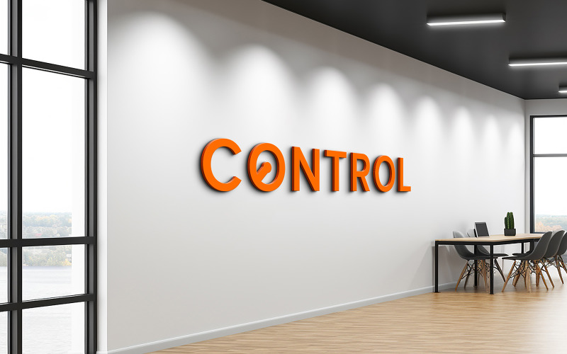 Orange 3d logo mockup on white perspective wall realistic indoor office wall logo mockup Product Mockup