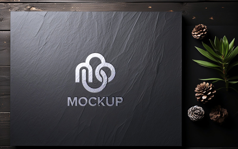 Embossed silver logo mockup on dark paper texture metal logo mockup on paper texture Product Mockup