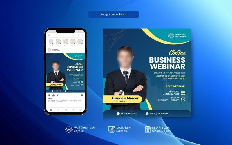 Stylish PSD Templates for Corporate Webinars and Social Media Posts Regal Blue