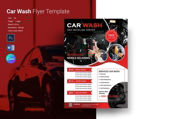 Printable Car Wash Flyer Template . Ms Word and Photoshop Corporate Identity