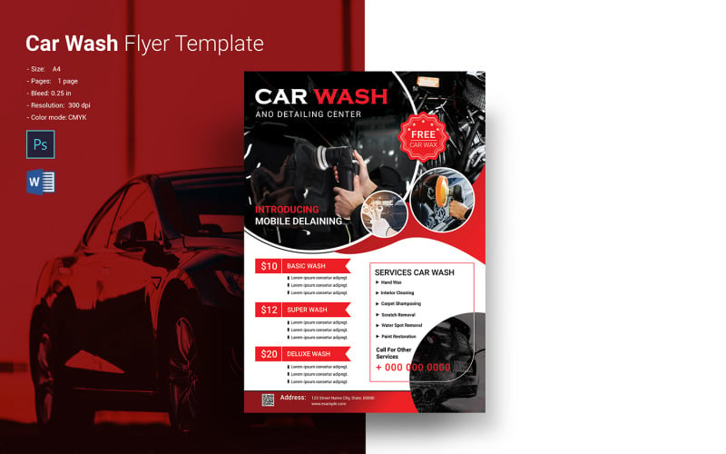 Printable Car Wash Flyer Template . Ms Word and Photoshop Corporate Identity