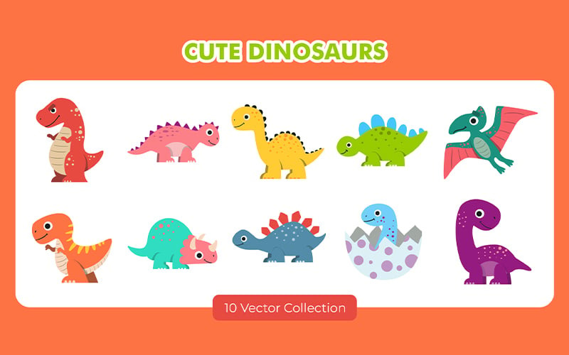 Cute Dinosaurs Vector Set Vector Graphic