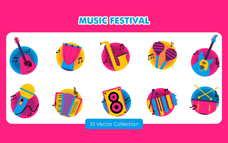 Music Festival Sticker Set Vector Graphic