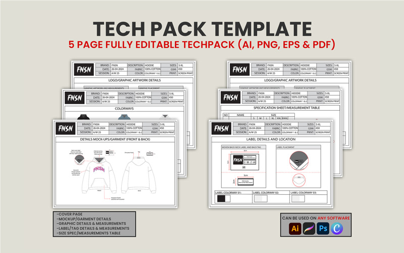 Fashion Tech Pack Template Product Mockup