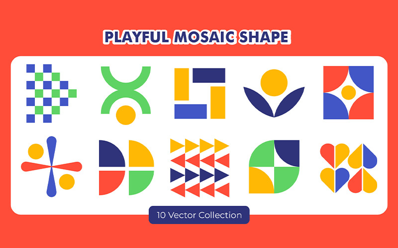 Playful Mosaic Shape Set Collection Vector Graphic