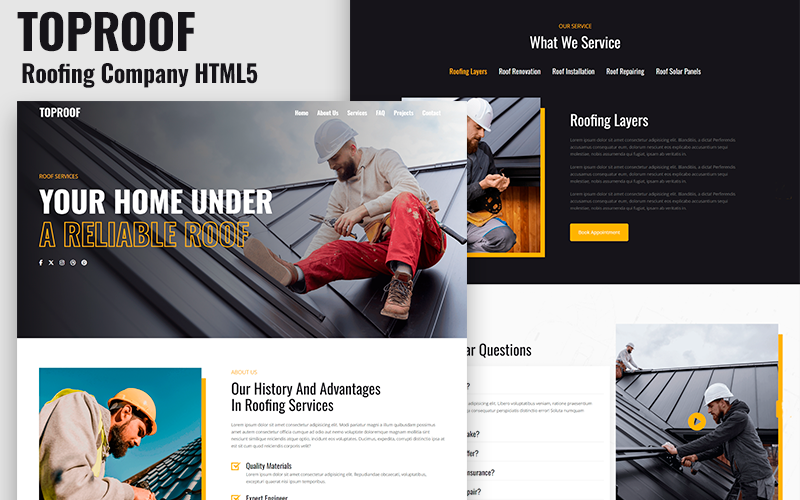 Toproof - Roofing Company HTML5 Landing Page Landing Page Template