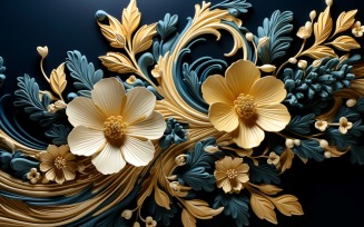 Golden Flowers Swirls Ornaments Background 44