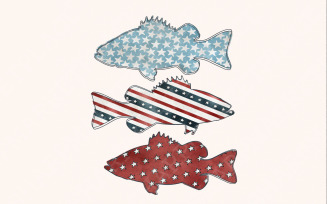 Bass Fish PNG, US Flag Bass Fish, USA Patriotic Fishing Png, Boys Patriotic Sublimation