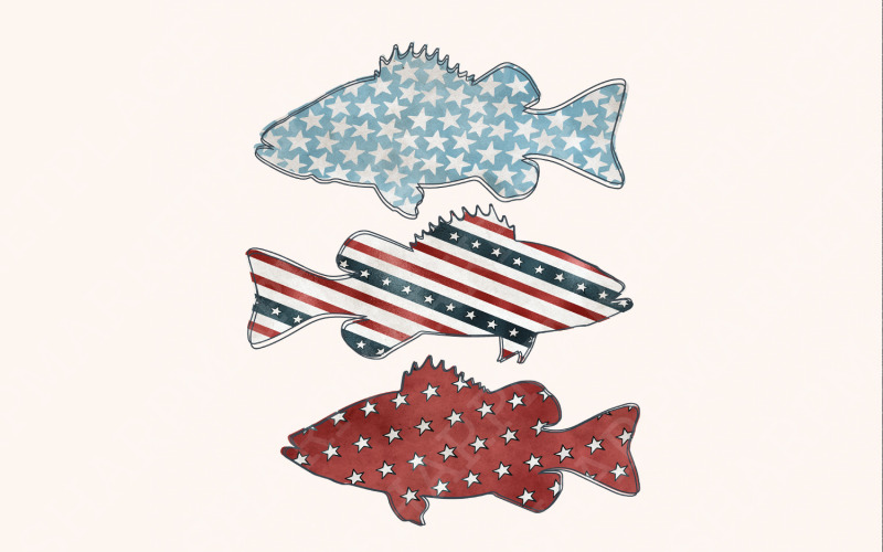 Bass Fish PNG, US Flag Bass Fish, USA Patriotic Fishing Png, Boys Patriotic Sublimation Illustration