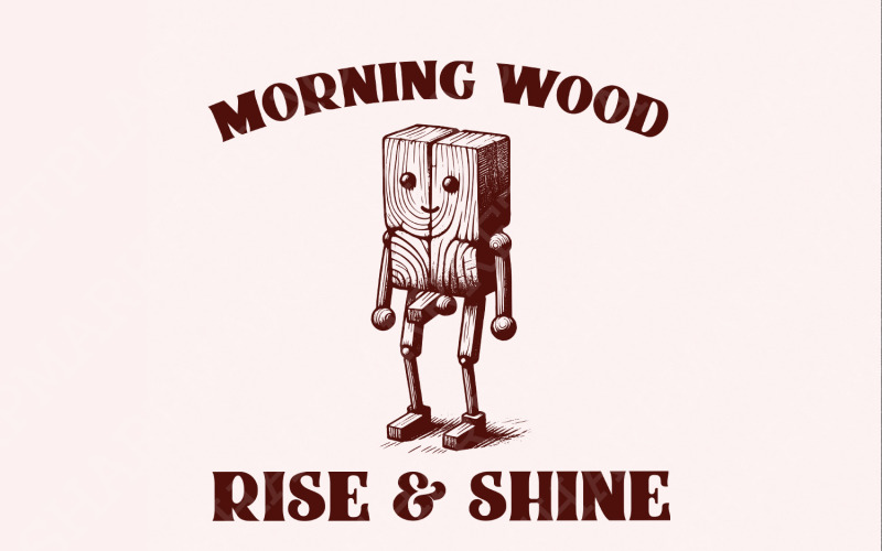 Funny Morning Wood PNG, Trendy Adult Humor Clipart, Snarky Retro Design for T-shirt, Popular Illustration