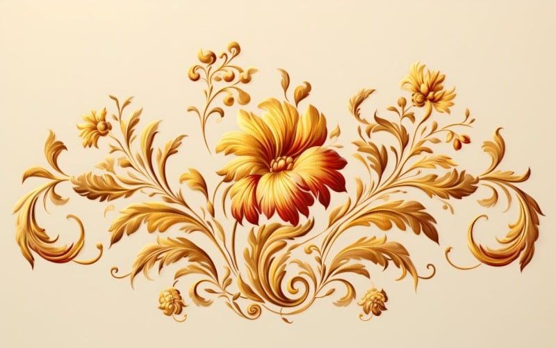 Golden Flowers Swirls Ornaments background 153 Illustration