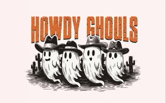 Howdy Ghouls PNG, Funny Fall Western Ghost Sublimation Design, Retro Spooky Season Halloween Tshirt