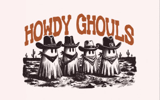 Howdy Ghouls PNG, Funny Fall Western Ghost Sublimation Design, Retro Spooky Season