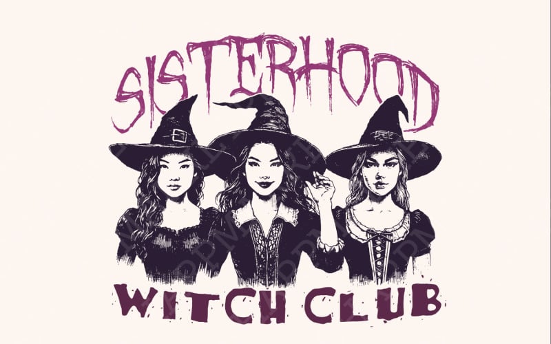 Sisterhood Witch Club PNG, Retro Halloween, Spooky Season, Gothic, Witchy, Coquette Illustration