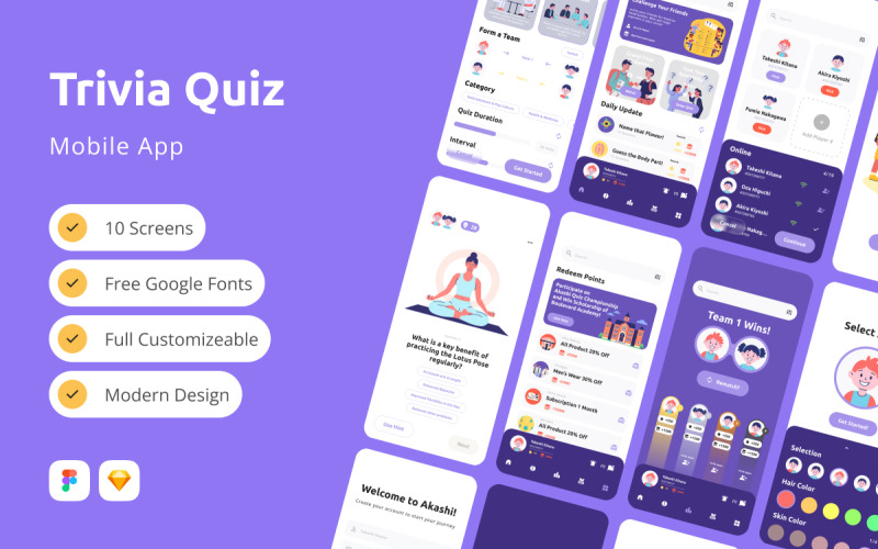 Akashi - Trivia Quiz Mobile App UI Element