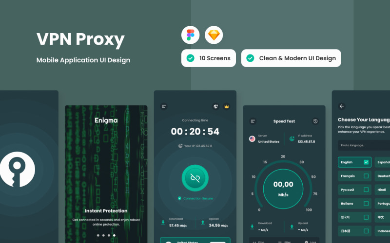 Enigma - VPN Proxy Mobile App UI Element