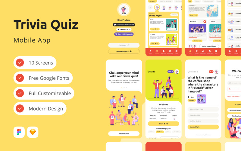 Izzy - Trivia Quiz Mobile App UI Element