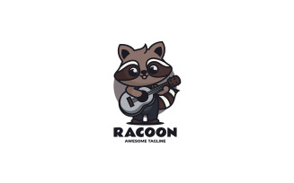Raccoon Guitar Mascot Cartoon Logo