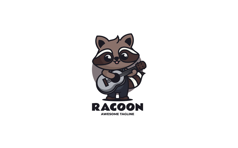 Raccoon Guitar Mascot Cartoon Logo Logo Template