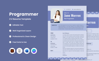 CV Resume Programmer V5 ideal template for showcasing your programming skills