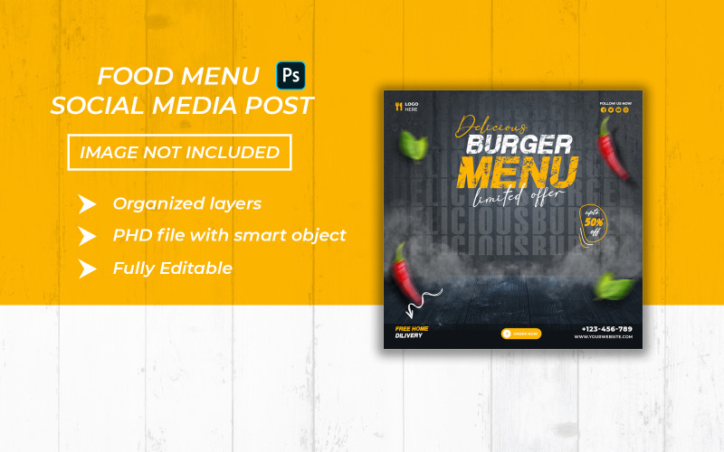 Delicious burger fast food menu social media post and banner template Social Media