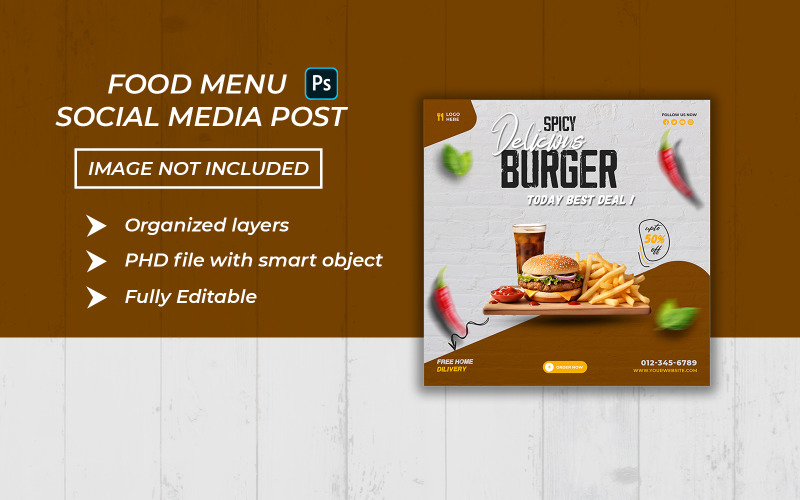 Delicious burger fast food menu social media post design template Social Media